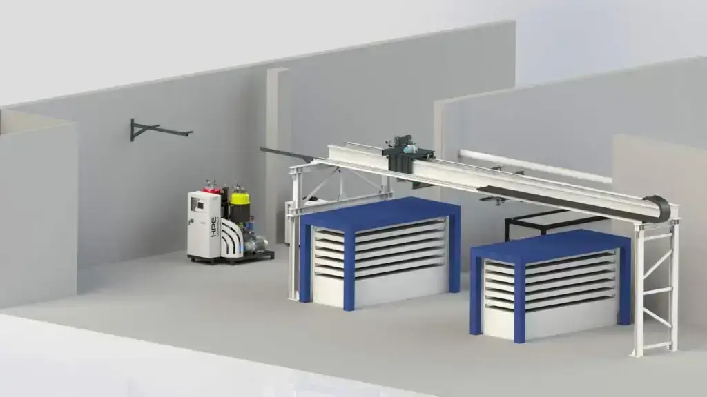 Render di progetto per impianto speciale con macchina schiumatrice Europoliuretani