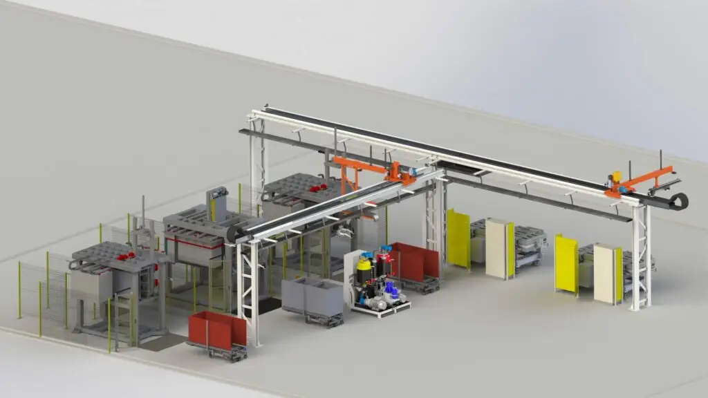 Render di progetto per impianto speciale con macchina schiumatrice Europoliuretani